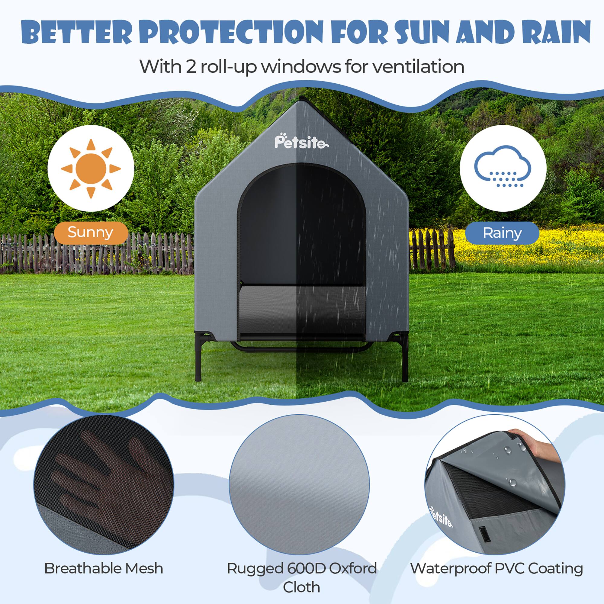 Gymax 52'' Elevated Dog House for Small Breeds Large Pet House w
