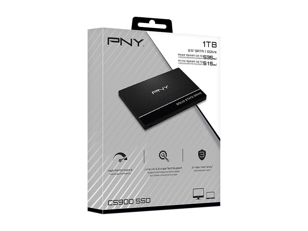 PNY  
1TB 2.5" SATA III 6Gb/s  
Read Speed up to 535 MB/s  
Write Speed up to 515 MB/s  
PNY DRIVE STATE SOLID  
High Performance  
Live US & Europe Tech Support  
3-Year Warranty  
CS900 SSD