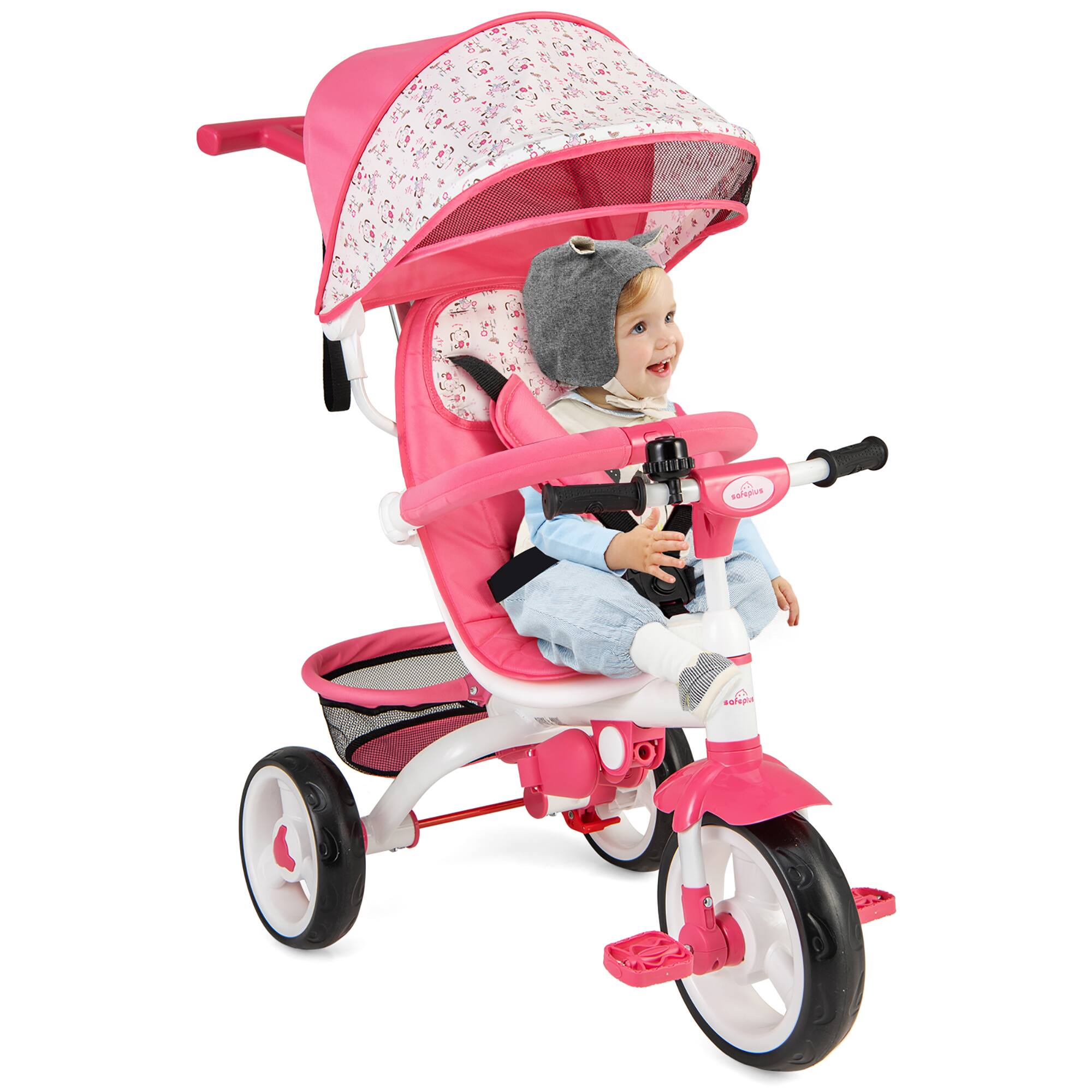 Gymax - Baby Tricycle Stroller 6-in-1 Kids Push Trike w/ Removable 5-Position Canopy - Pink