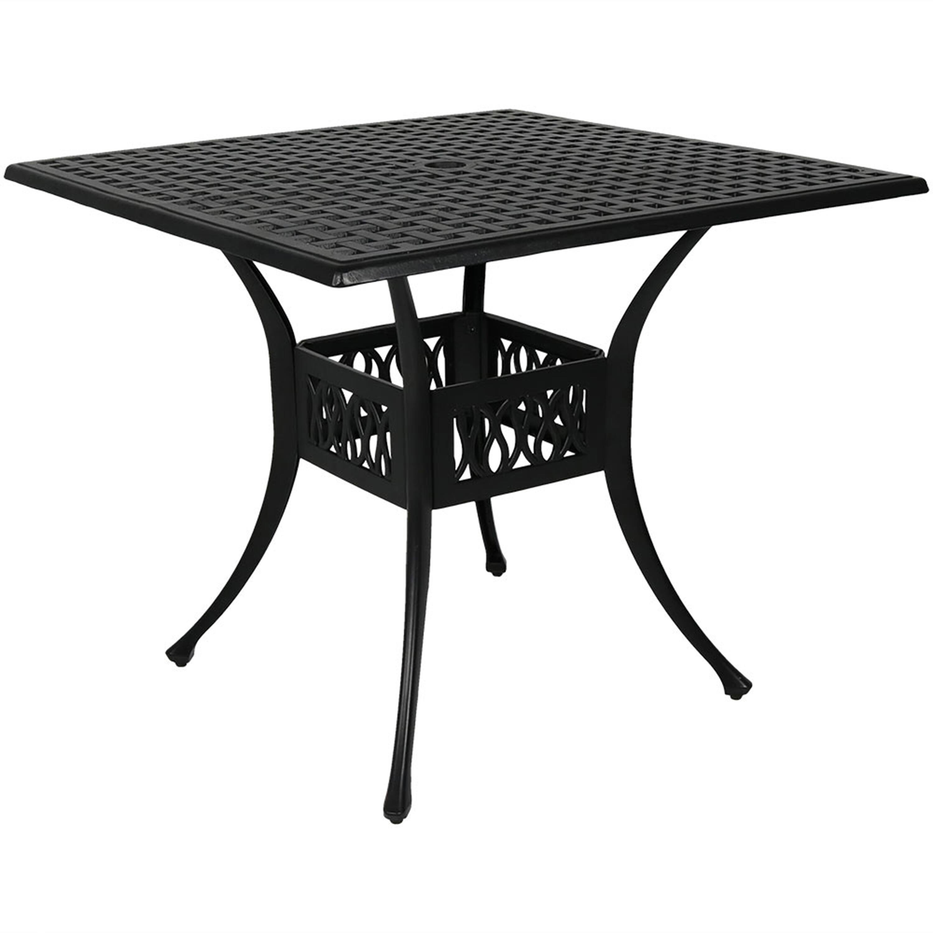 Front. Sunnydaze - 35 in Cast Aluminum Square Patio Dining Table - Black.