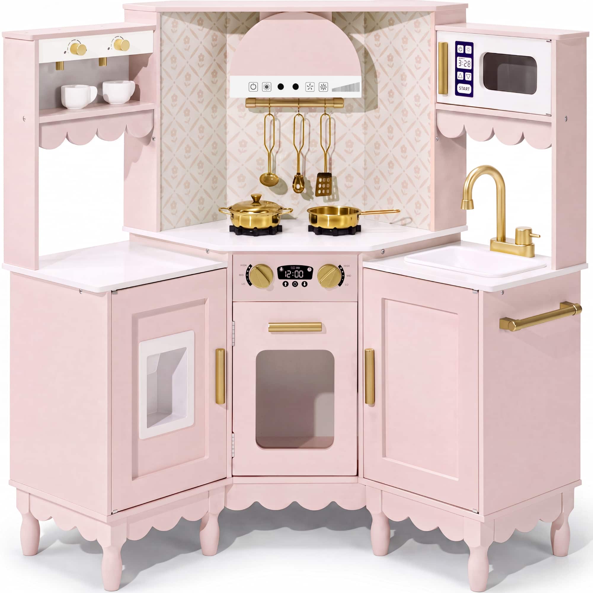 Best Choice Products - Cottage Corner Play Kitchen for Kids, Wooden Toy Kitchen w/ Espresso, Ice Maker, Sink, 11pc - Pink price history on PriceWatchPro