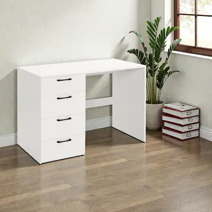Front. Hivvago - 43.5" Functional Computer Desk with Quad Drawer Storage - White.