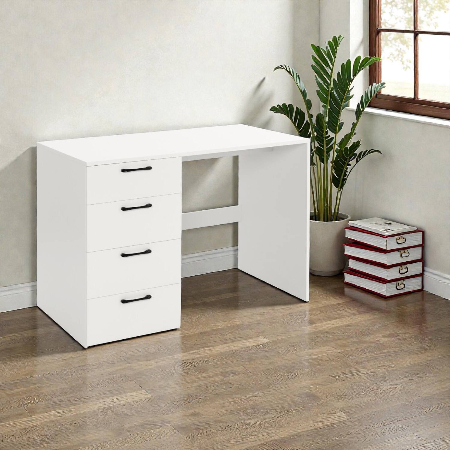 Front. Hivvago - 43.5" Functional Computer Desk with Quad Drawer Storage - White.