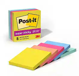 Post-it - Super Sticky Notes, 3" x 3", Summer Joy Collection, 90 Sheets/Pad, 5 Pads/Pack (654-5SSJOY) - Assorted