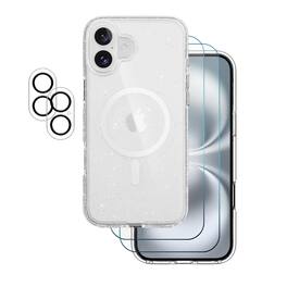 Entronix - 5-in-1 Protective Bundle for iPhone 17 - Glitter Case with Screen & Camera Protectors - Clear