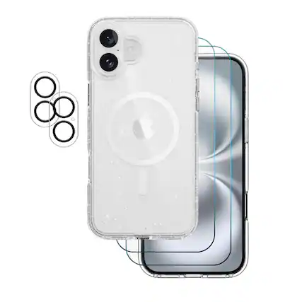 Front. Entronix - Entronix 5-in-1 Protective Bundle for iPhone 17 - Glitter Clear Case with Screen & Camera Protectors - Clear.