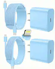 Front. Core Tech - 2-Pack USB-C Fast Wall Charger with 6 ft & 10 ft USB-C to Lightning Cables for iPhone - Blue.