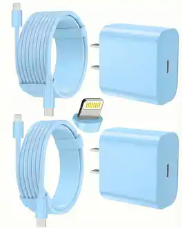 Bundle - Core Tech - 2-Pack USB-C Fast Wall Charger with 6 ft & 10 ft USB-C to Lightning Cables for iPhone - Blue