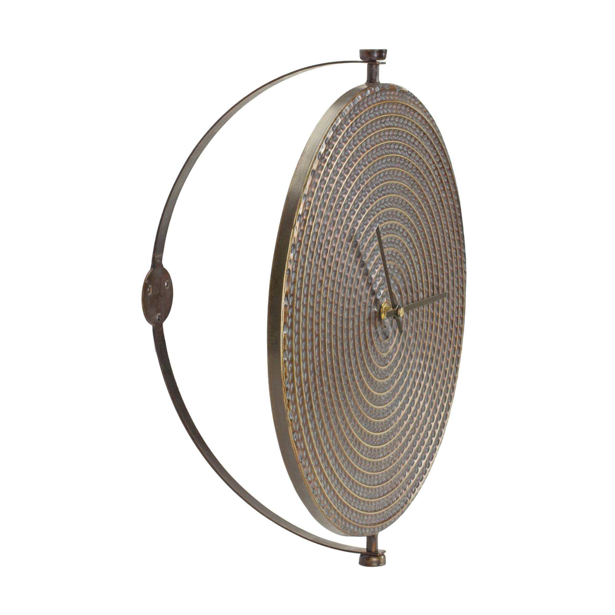 Angle. BreeBe - Bronze Metal Wall Clock with Suspended Stand 15"D - Bronze.