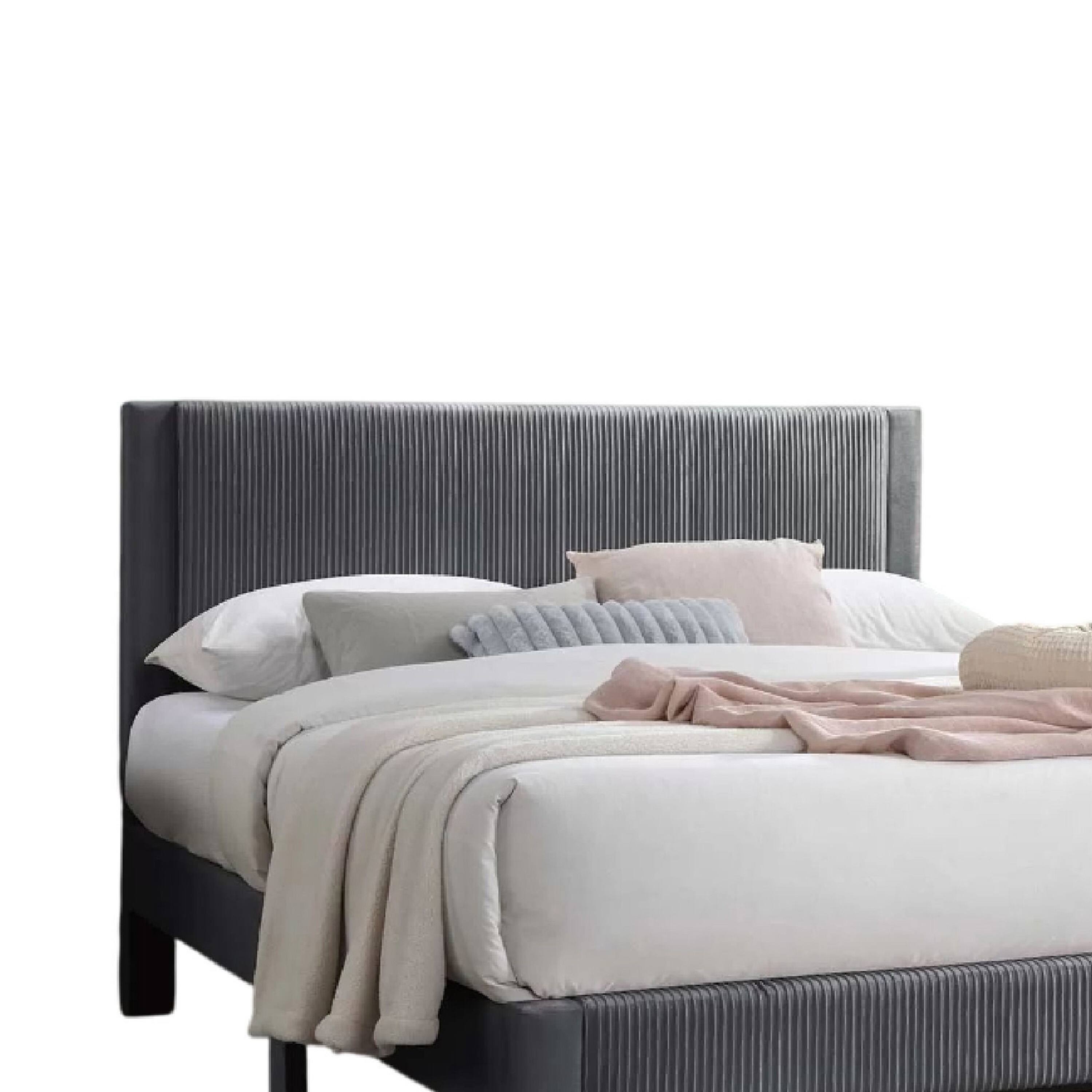 Back. Manhattan Lane - Daisy Full Bed w Drawer, Dark Gray Corduroy Upholstery, Foam Headboard - Dark Gray.