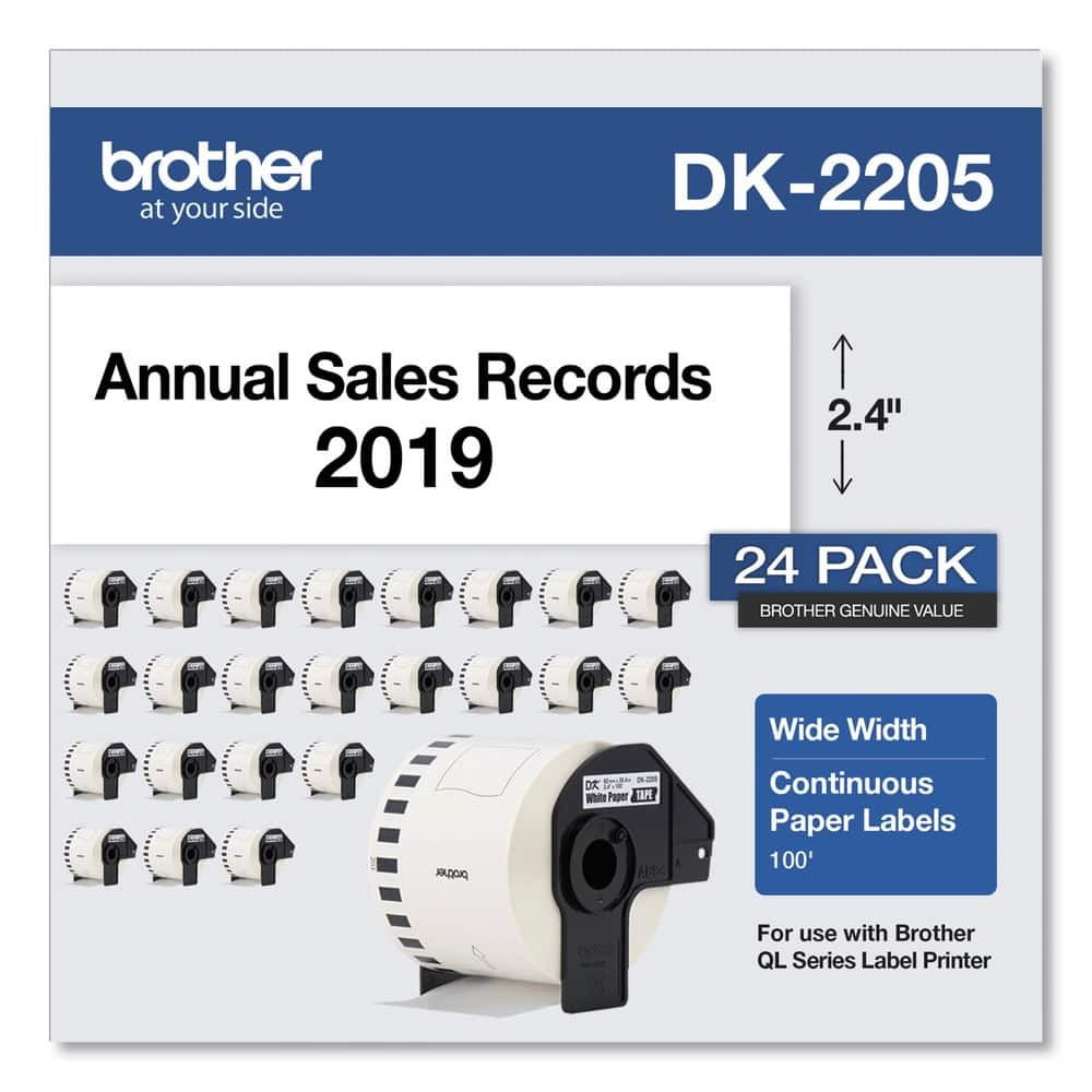 Brother - DK220524PK 2.4 in. x 100 ft. Continuous Paper Label Tape - (24/Pack) - White