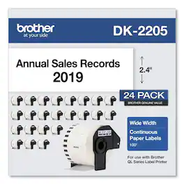 Brother - DK220524PK 2.4 in. x 100 ft. Continuous Paper Label Tape - (24/Pack) - White
