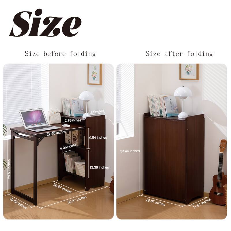 Size

Size before folding
- 39.37 inches (width)
- 20.87 inches (depth)
- 27.56 inches (height)
- 9.06 inches (shelf height)
- 13.39 inches (shelf depth)
- 2.76 inches (top thickness)
- 9.84 inches (side thickness)

Size after folding
- 33.46 inches (width)
- 20.87 inches (depth)
- 11.81 inches (height)