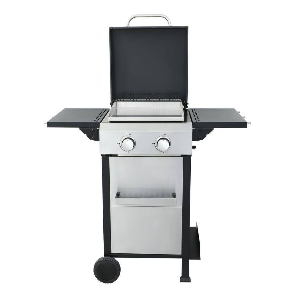Back. Resenkos - 2-Burner Propane Gas BBQ Grill, SS Plancha, 24600BTU Output With Wire Enamel Cooking Grids For Outdoor Barbecue.