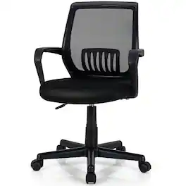 Pefilos - Mid-Back Mesh Height Adjustable Executive Chair with Lumbar Support, Home Office Computer Desk Chair, Ergonomic Office - Black