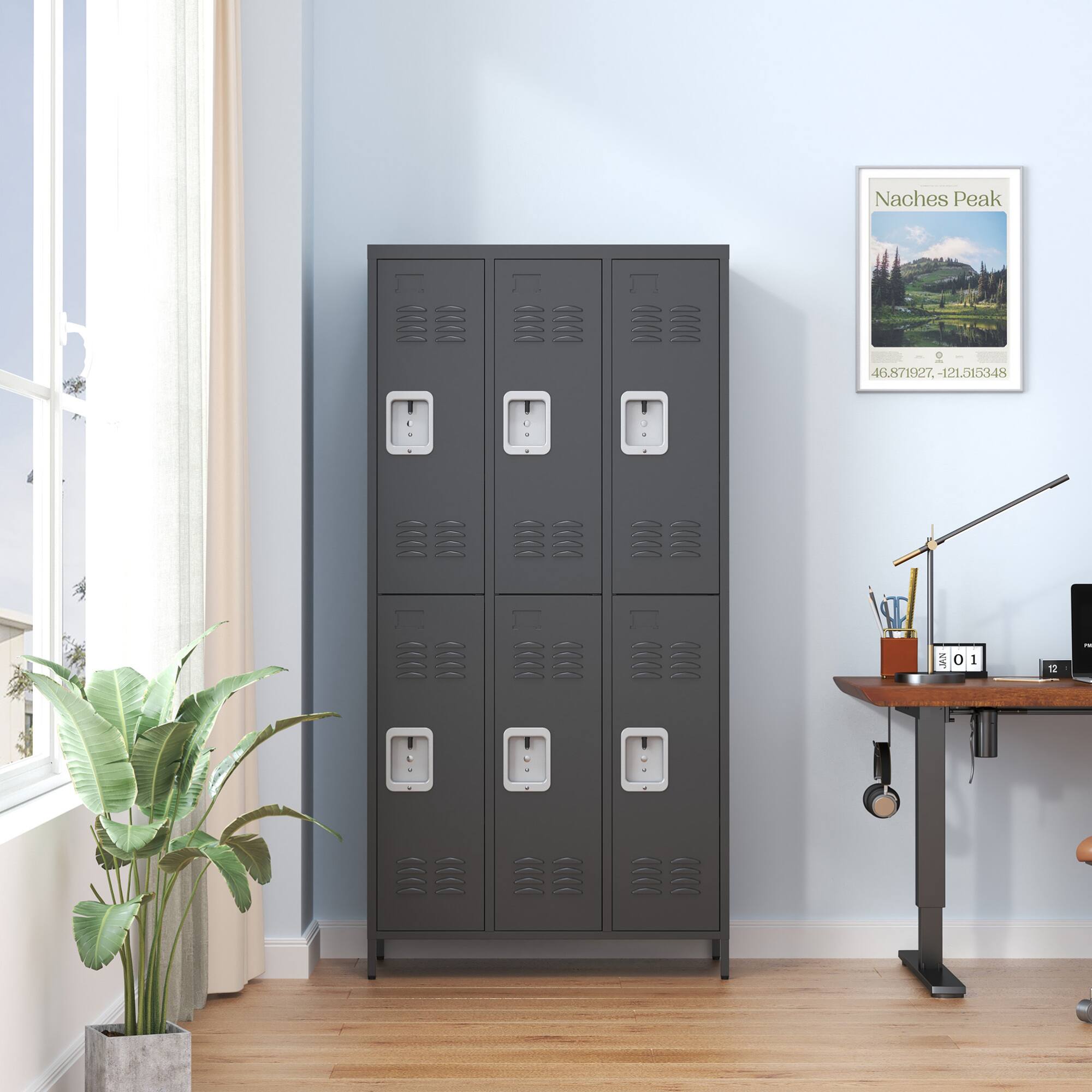 Back. GOODSILO - 6-Door Full-Height Steel Storage Locker Cabinet with Key Locks for Secure Organization - Black.