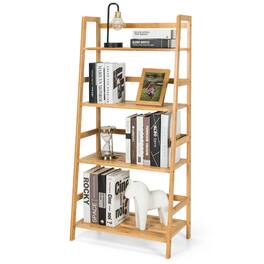Gymax - 4-Tier Bookshelf Bamboo Ladder Shelf Bathroom Shelves Storage Plant Stand Rack - Natural Wood Color