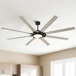 Parrot Uncle - 84 Inch Industrial 8 Blades Large Windmill Ceiling Fan with Dimmable LED Light and Remote - Black