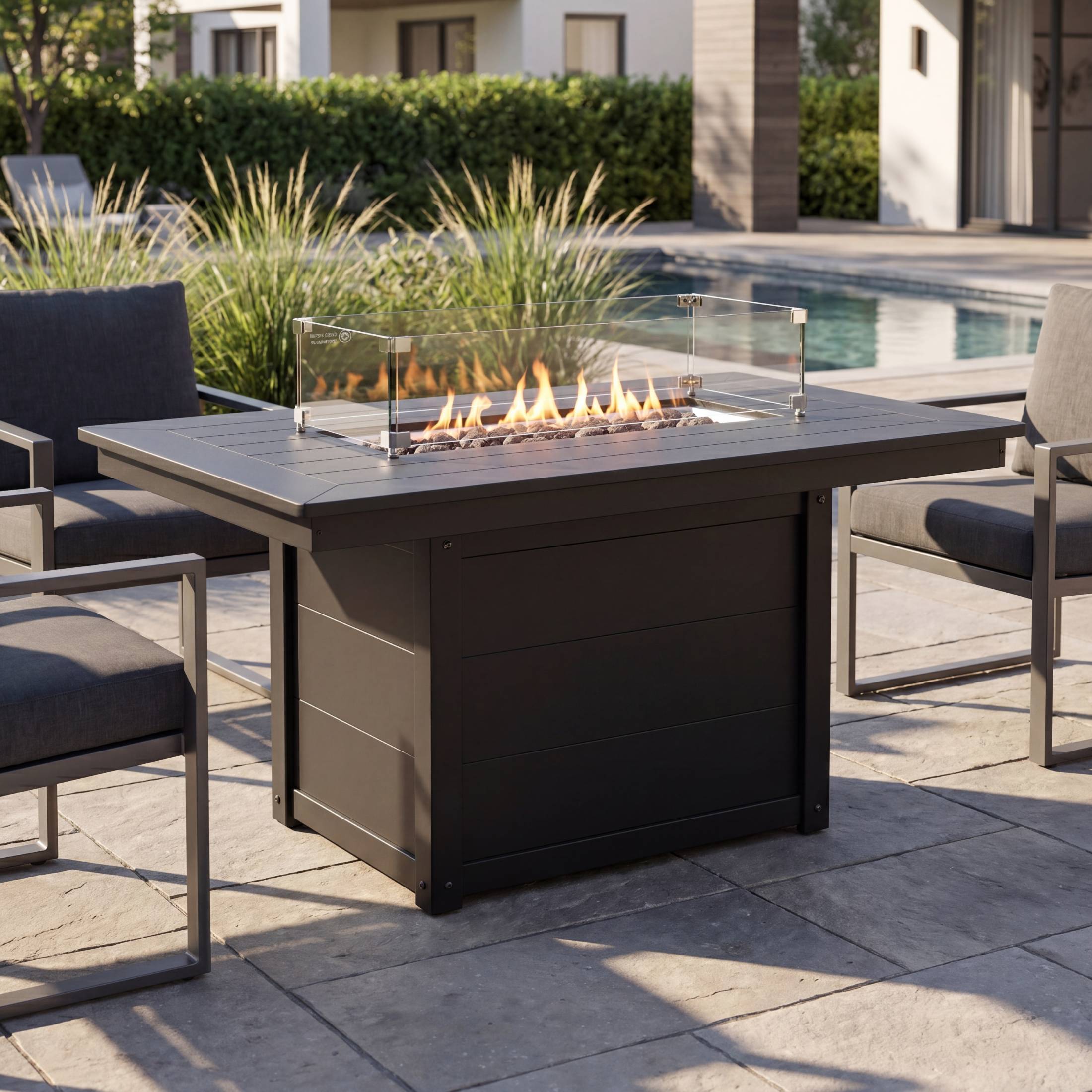 Angle. WestinTrends - WestinTrends Helios 46" Modern Outdoor 55,000 BTU Patio Gas Propane Rectangle Deck Fire Pit Table - Black.