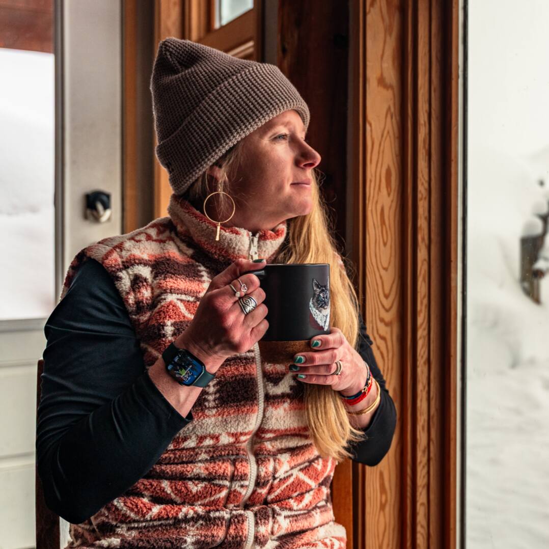 Alt View 4. Mobile Warming - App Controlled Women's Upland Sherpa Long Printed Heated Vest - Clay Aztec.