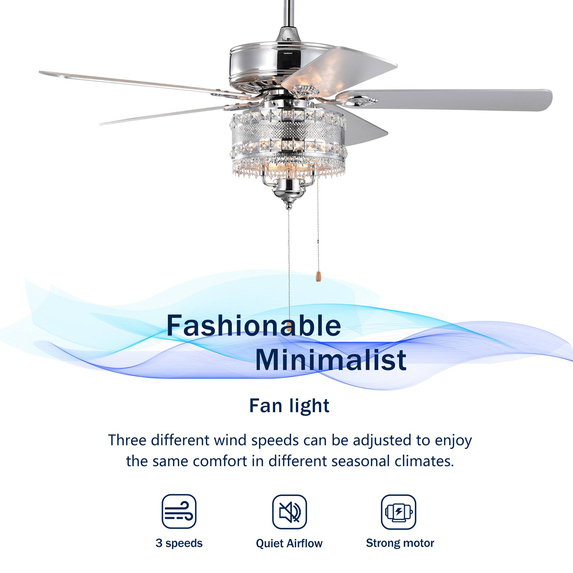 Fashionable Minimalist  
Fan light  

Three different wind speeds can be adjusted to enjoy the same comfort in different seasonal climates.  

3 speeds  
Quiet Airflow  
Strong motor