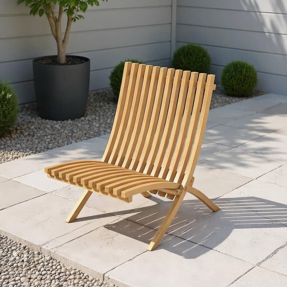 Kadyn - Outdoor Dining Room Chairs, Patio Kitchen Chairs,Folding Teak Wood Outdoor Lounge Chair with Slatted Seat and Backrest - Beige