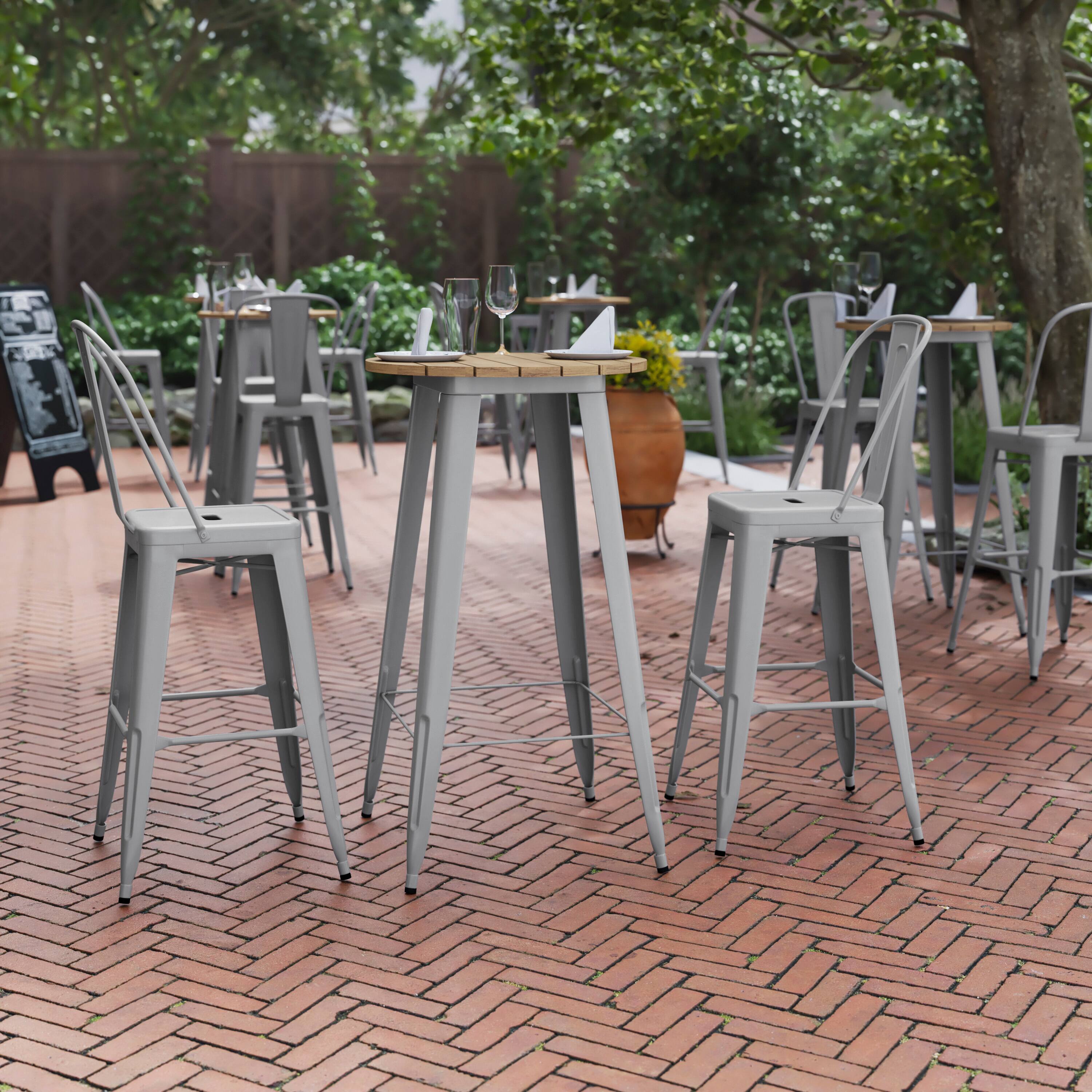 Alt View 1. Flash Furniture - Declan Commercial Indoor/Outdoor Bar Top Table, 23.75" Round All Weather Brown Poly Resin Top with Silver Steel base - Gray.