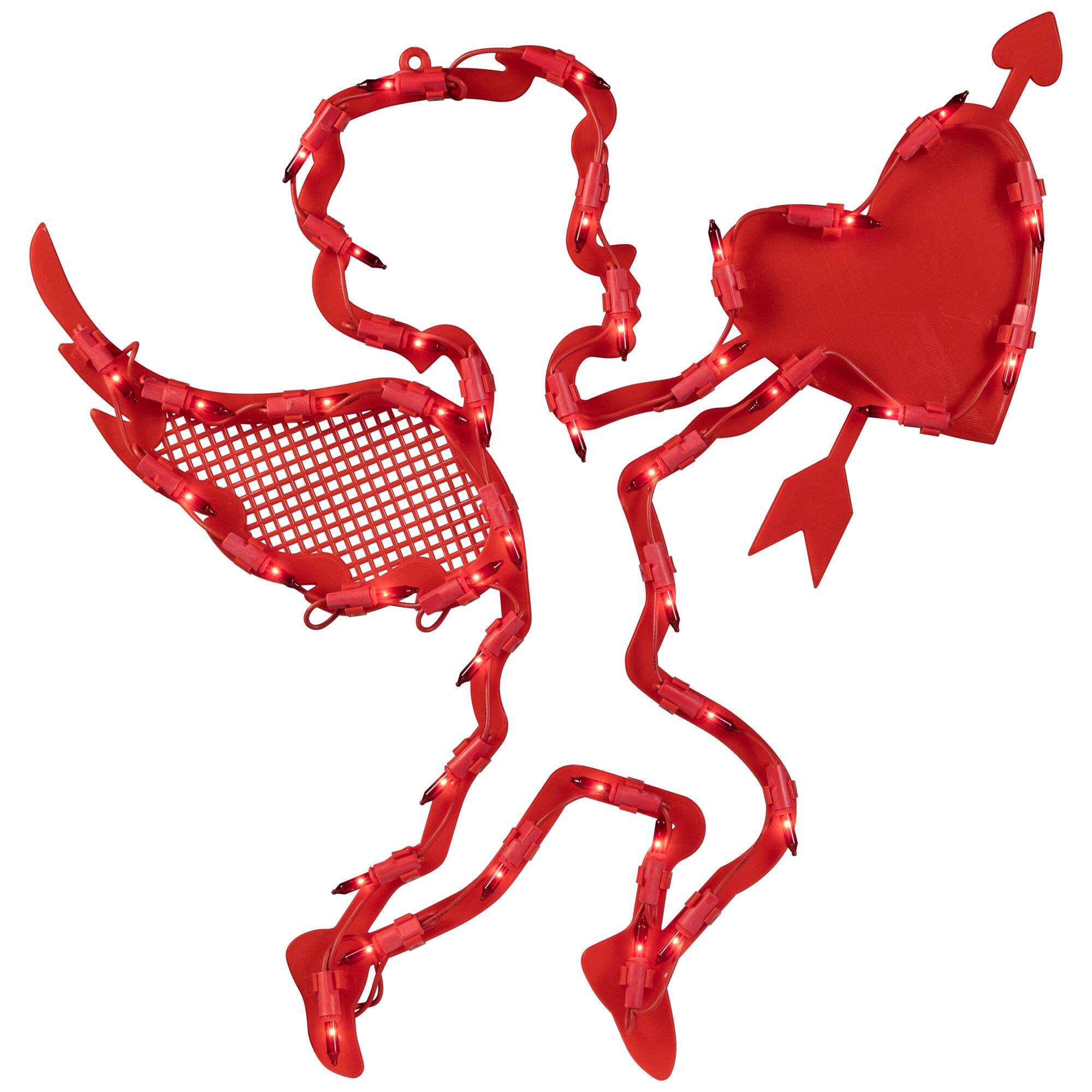 Alt View 1. Northlight - Lighted Cupid with Heart Valentine's Day Window Silhouette - 17" - Red - Red.