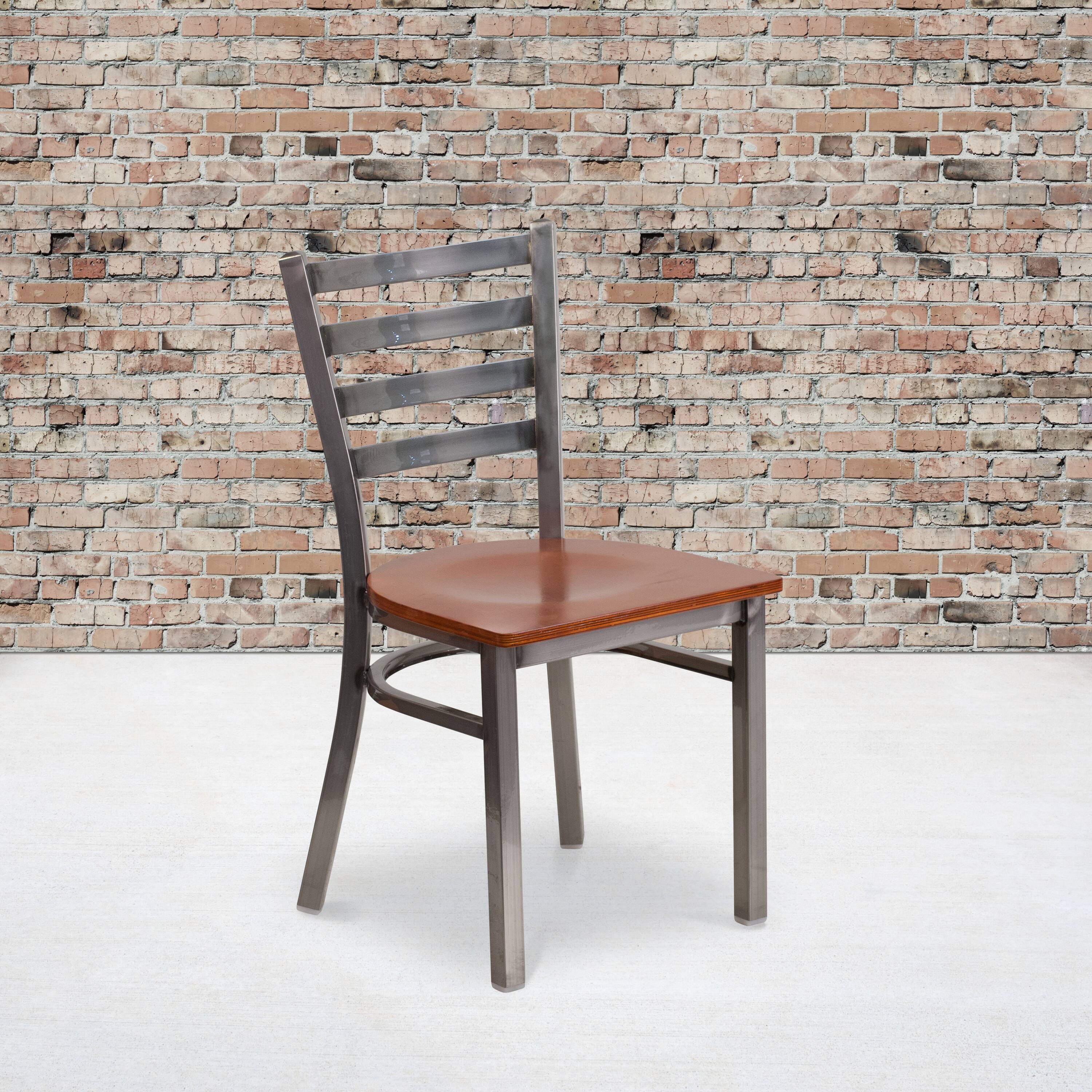 Alt View 2. Emma + Oliver - 2 Pack Clear Coated Ladder Back Metal Restaurant Chair - Cherry Wood Seat/Clear Coated Metal Frame.