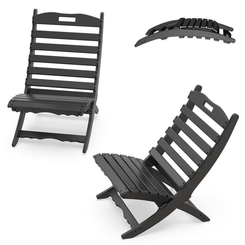FODINGHILL - Folding Portable Xavier Wave HDPE Adirondack Chairs Set of 2 - Black