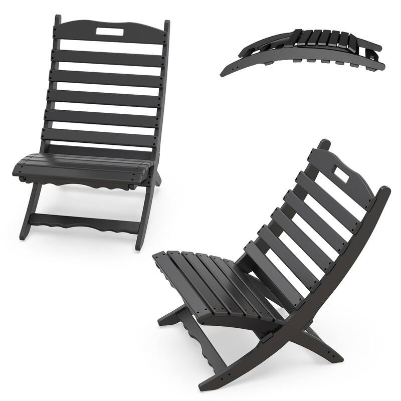 Front. FODINGHILL - Folding Portable Xavier Wave HDPE Adirondack Chairs Set of 2 - Black.