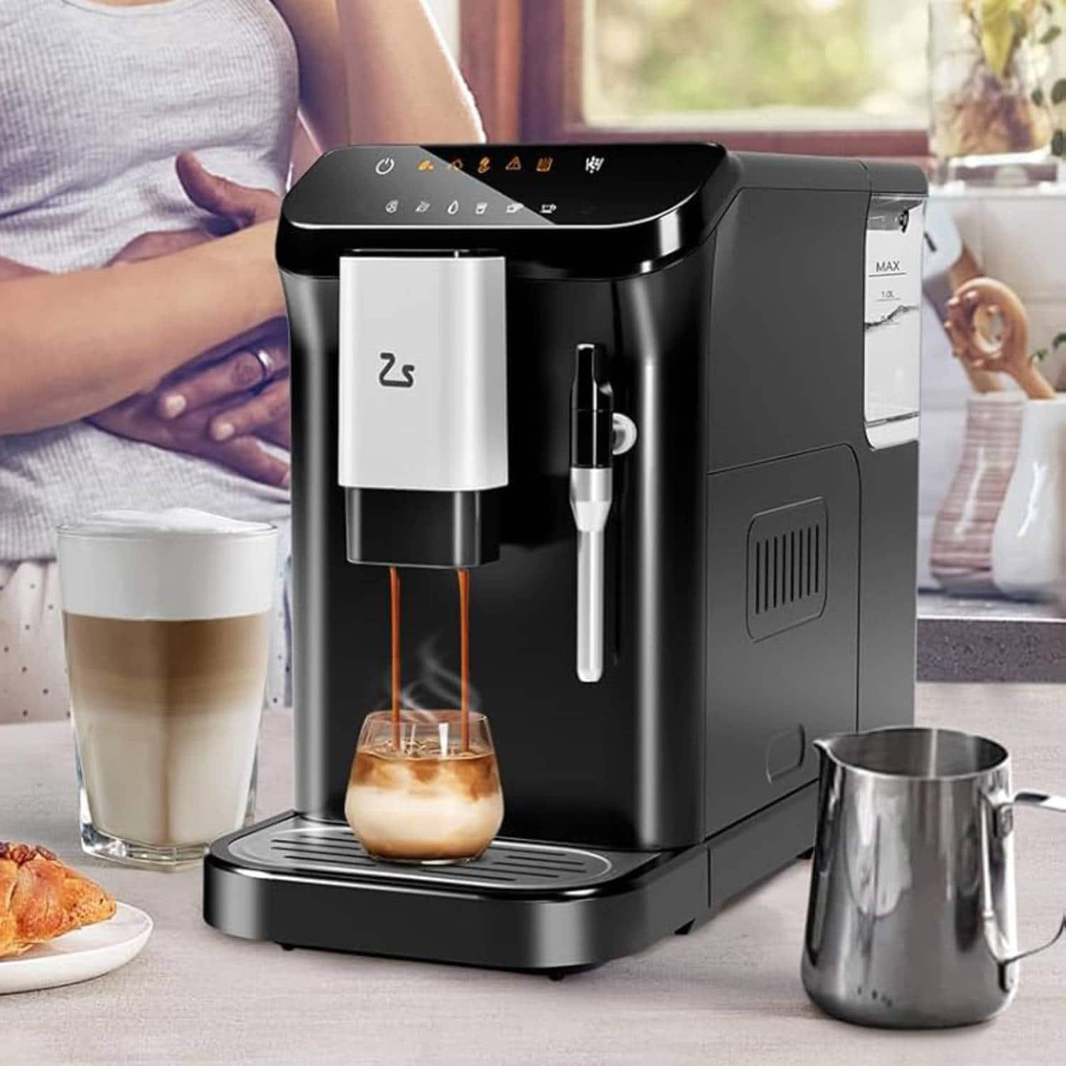 Acekool - 20 Bar Fully Automatic Espresso Machine, Coffee Machine with Milk Frother with 1.5L Water Tank - Black