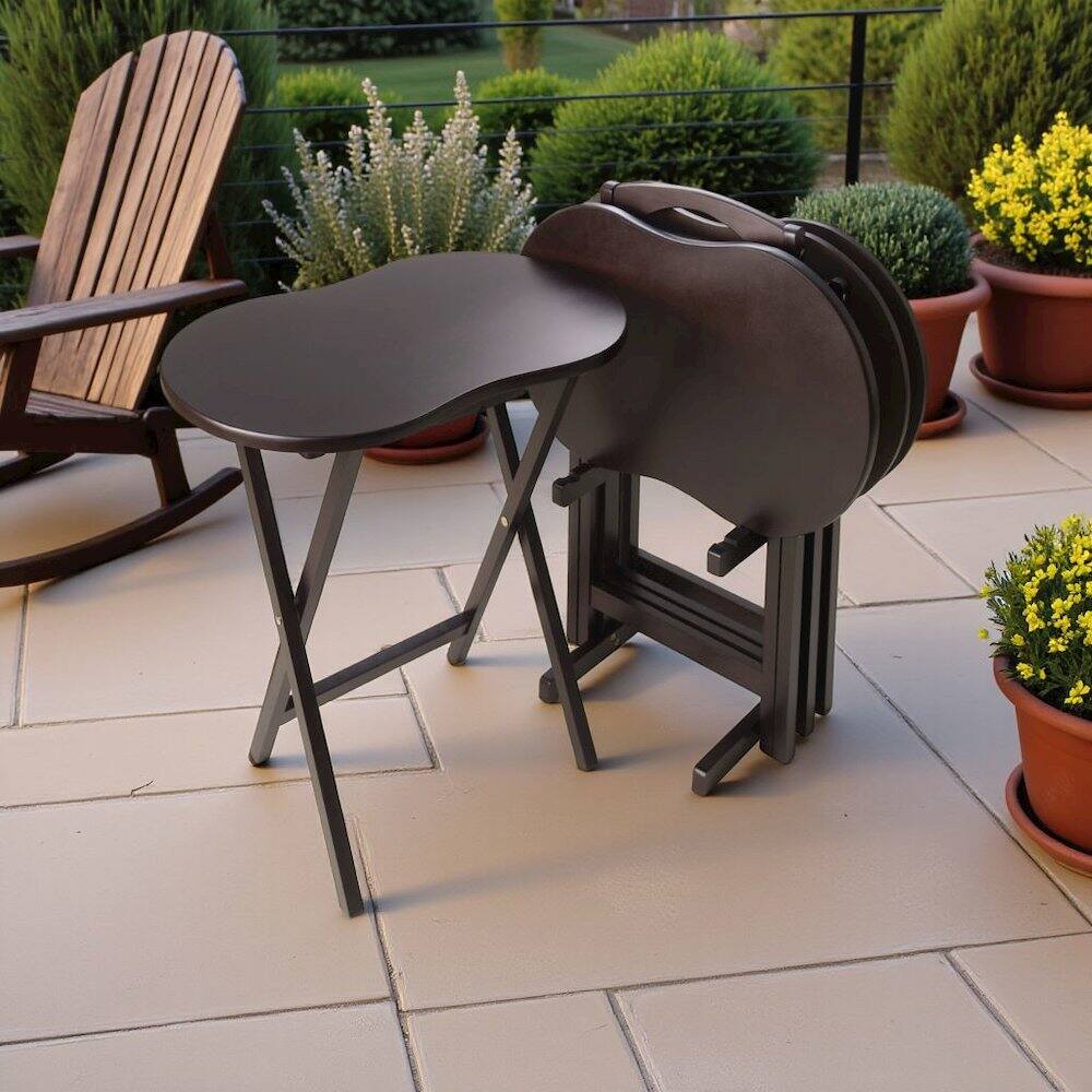 Alt View 1. FurniFact - Dark Espresso Solid Wood TV Tray Set – Folding Snack Tables with Stand - Espresso.