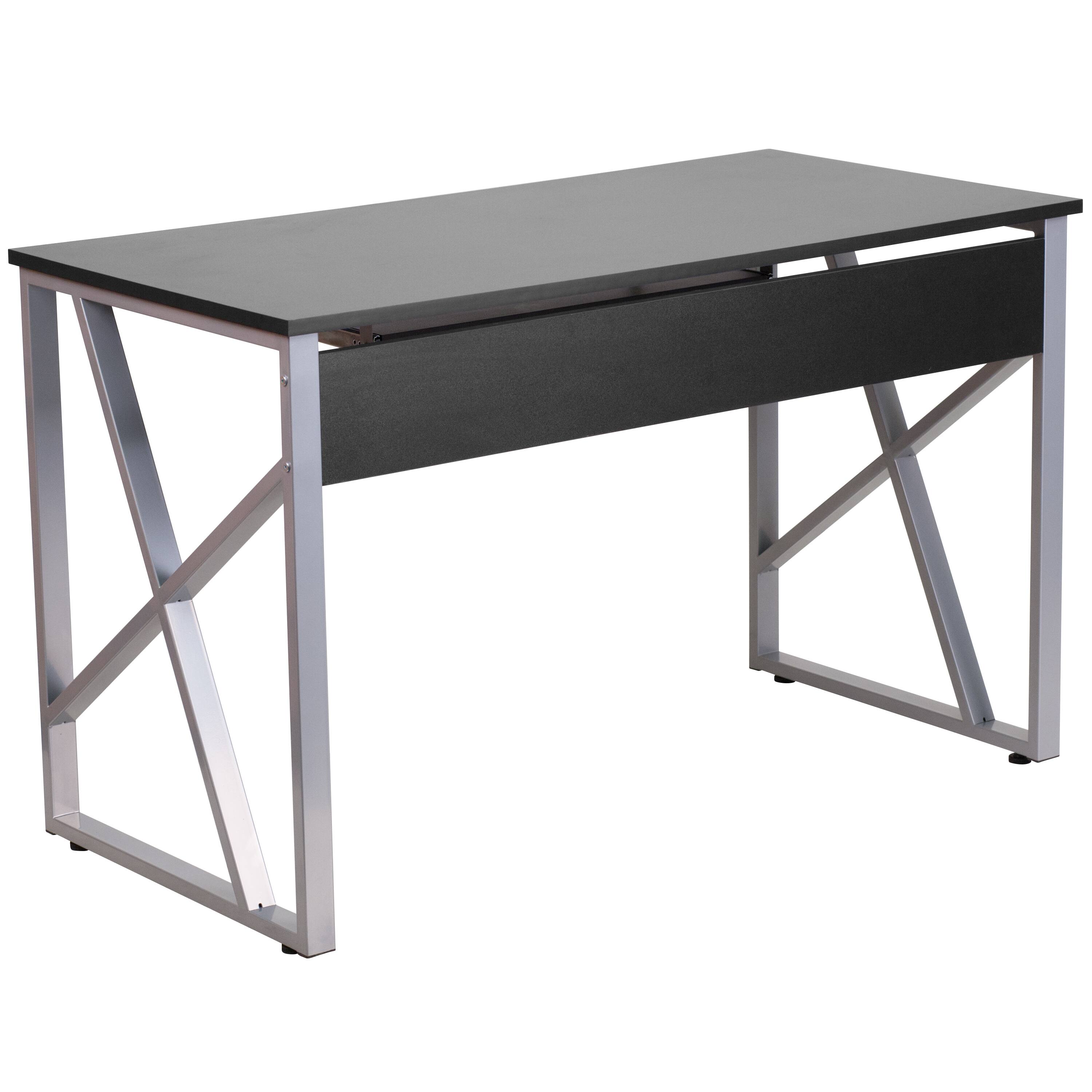 Alt View 6. Emma + Oliver - Computer Desk with Pull-Out Keyboard Tray and Cross-Brace Frame - Black.