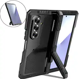 Dteck - Built-in Screen Protector For Samsung Galaxy Z Fold 7 Heavy Duty Case with Hinge Protection Cover Fold Kickstand - Black