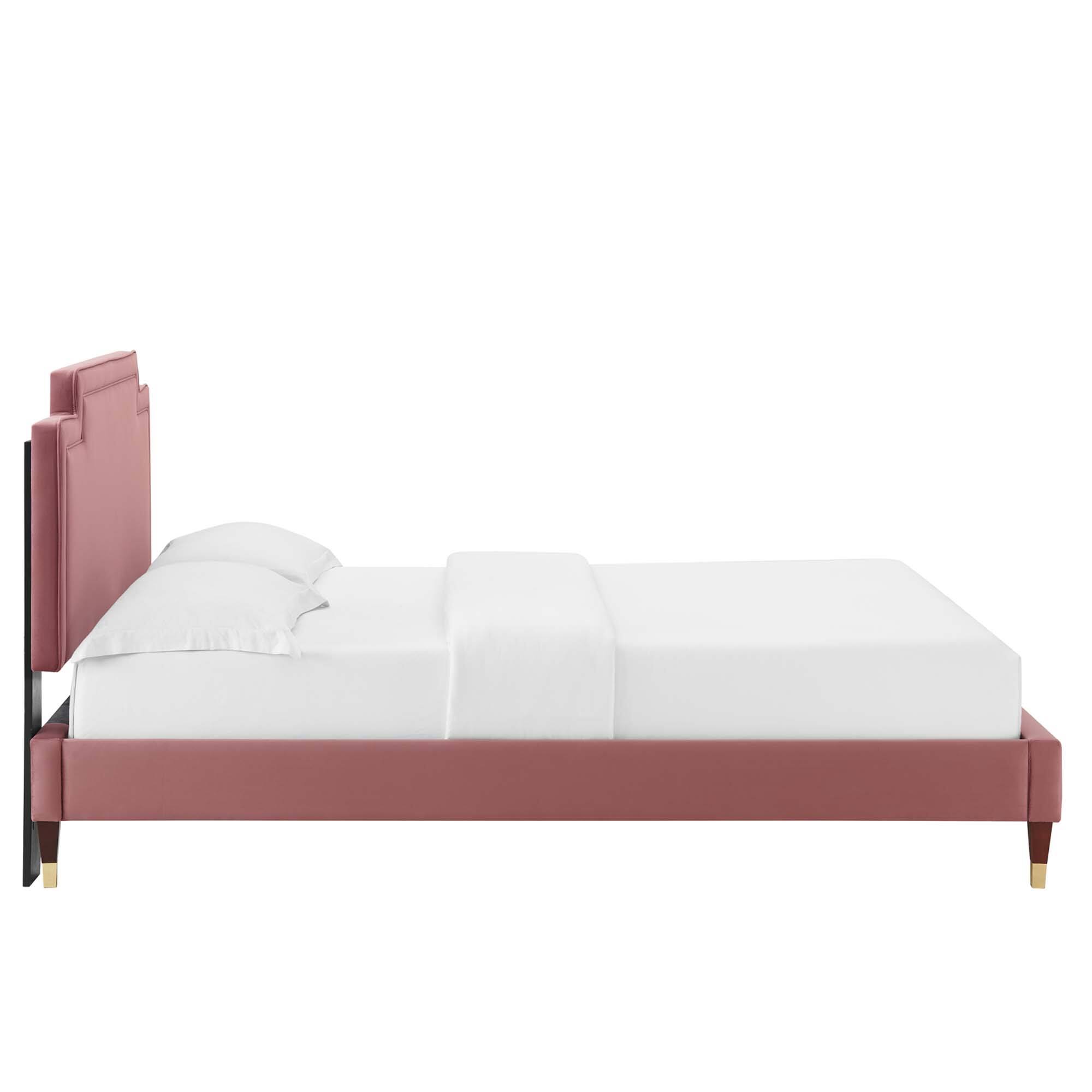 Back. Modway - Amber Performance Velvet Queen Platform Bed - Red.