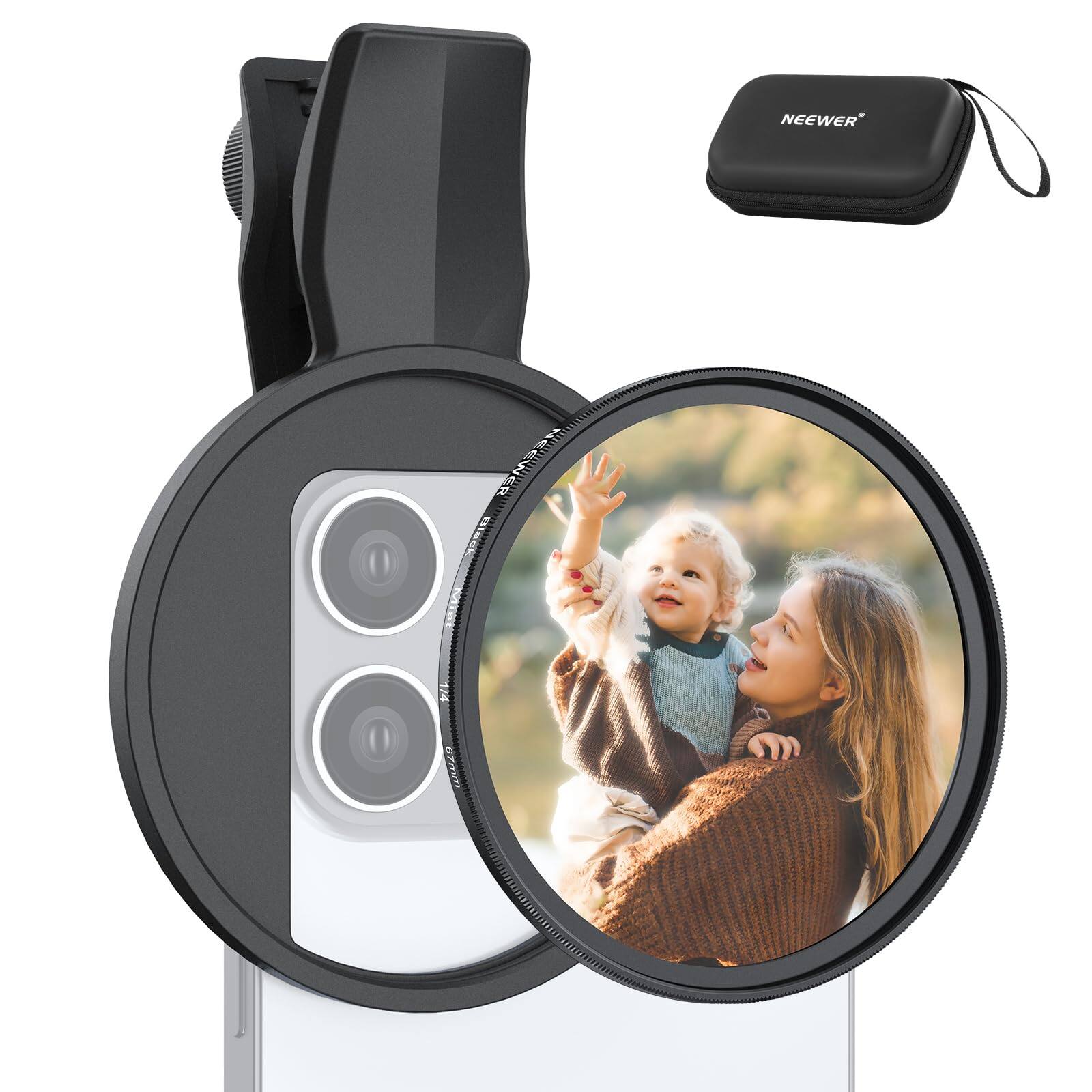 Front. Neewer - 67mm 1/4 Black Diffusion Clip-On for iPhone - Black.