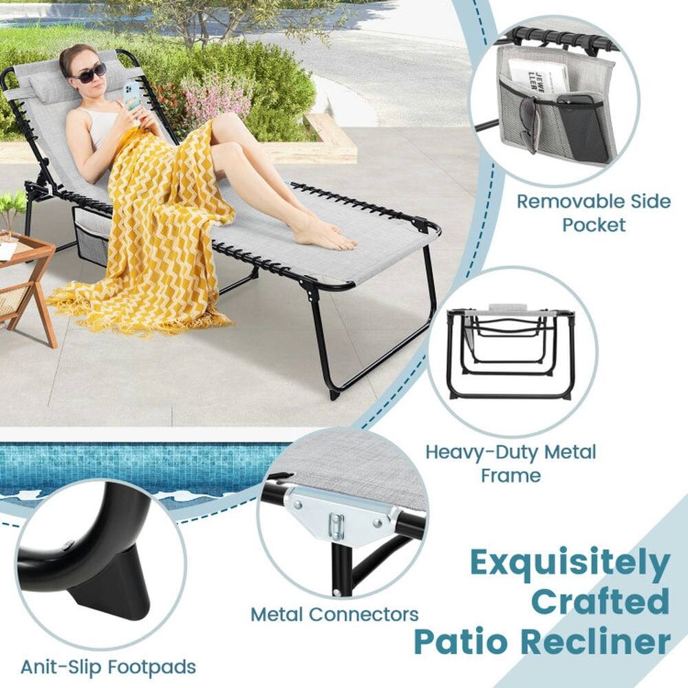 Exquisitely Crafted Patio Recliner

- Removable Side Pocket
- Heavy-Duty Metal Frame
- Anit-Slip Footpads
- Metal Connectors