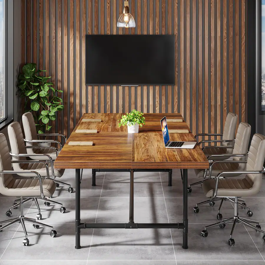 Seminar Style Table Tribesigns Conference Table with Engineered Wood Construction and Metal ...
