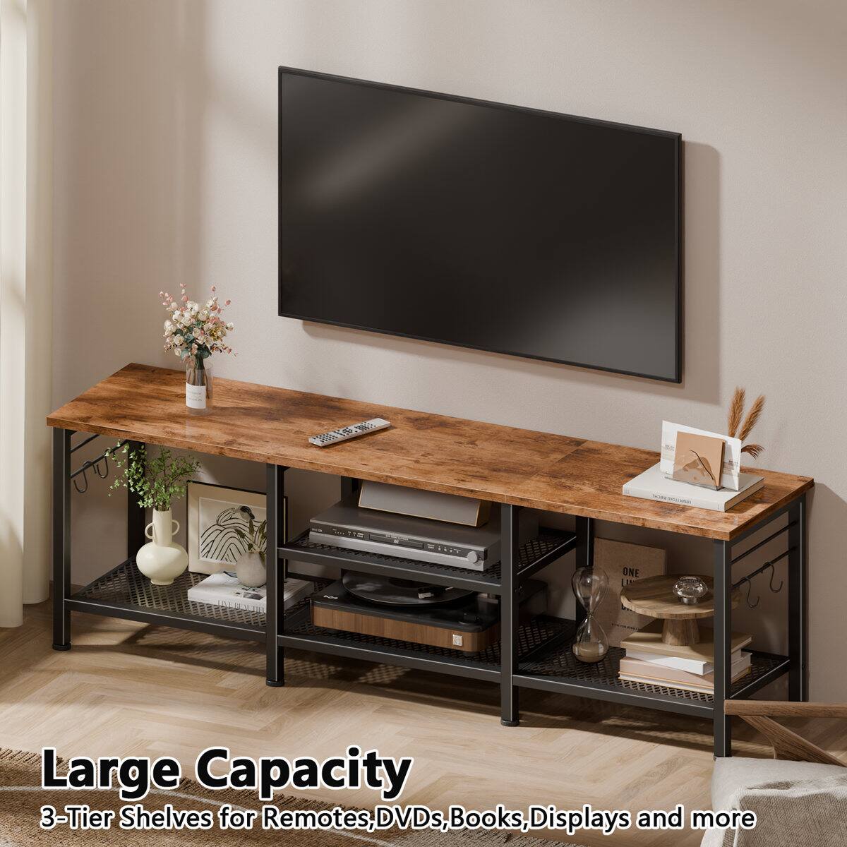 S PIT ONE Large Capacity 3-Tier Shelves for Remotes, DVDs, Books, Displays and more