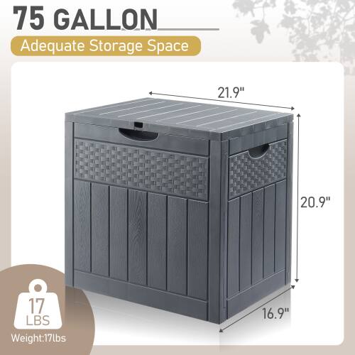 75 GALLON  
Adequate Storage Space  
21.9" x 20.9" x 16.9"  
Weight: 17 lbs