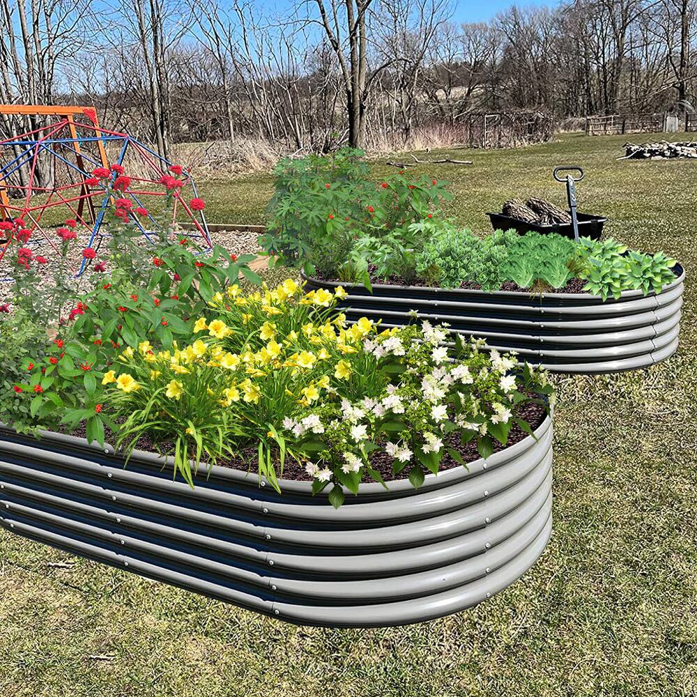 Alt View 4. A Anleolife - 3-Pack Metal Oval Large Raised Garden Bed Planter Boxes for Vegetables Flowers Herbs (96 in. L x 48 in. W x 18 in. H) - Gray.