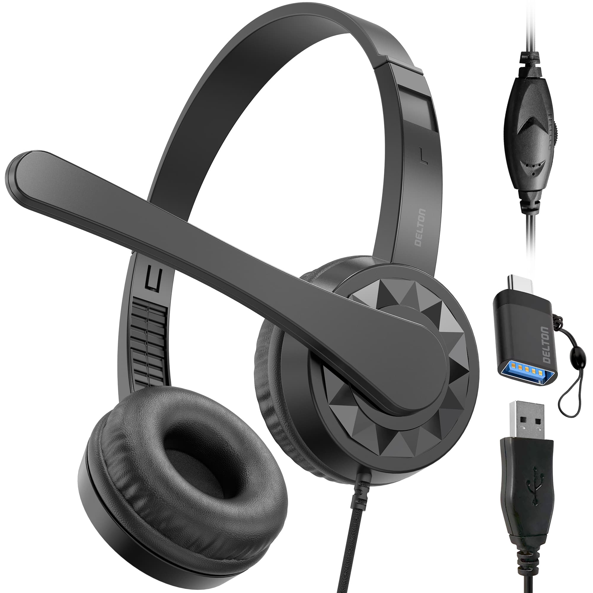 Delton - 12Y USB/USB-C Computer Headset with Microphone (DWH12YAC) - Black