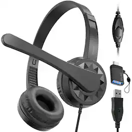 Delton - 12Y USB/USB-C Computer Headset with Microphone (DWH12YAC) - Black