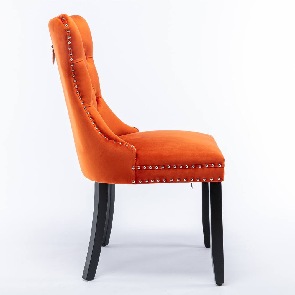 Back. Loheer - Loheer Orange Velvet Tufted Dining Chairs Set of 2 Solid Wood - Orange.