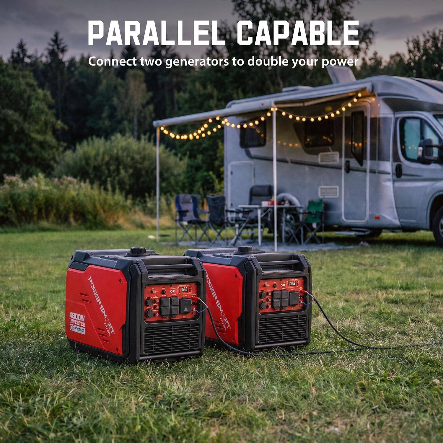 PARALLEL CAPABLE  
Connect two generators to double your power

POWER SMART INVERTER 4800W  
FUEL RT