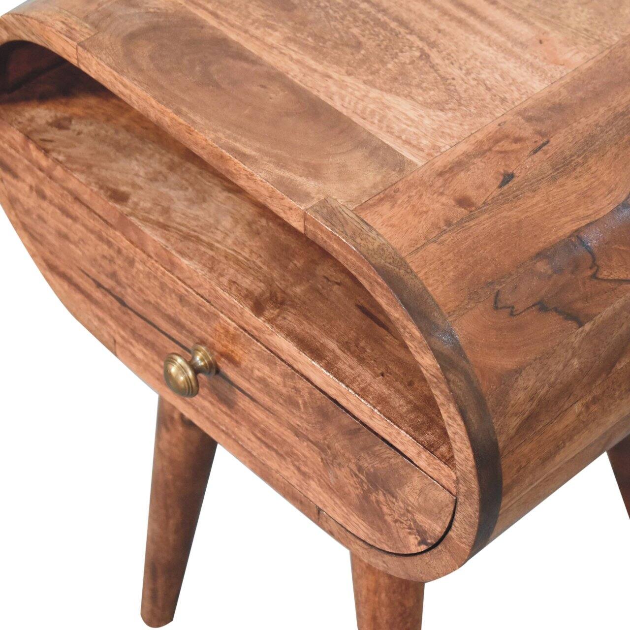 Alt View 1. Artisan Furniture - Artisan Furniture Solid Wood Honey Caramel Circular Bedside with 1 Drawer, 1 Open Slot, Dark Brown - Caramel.