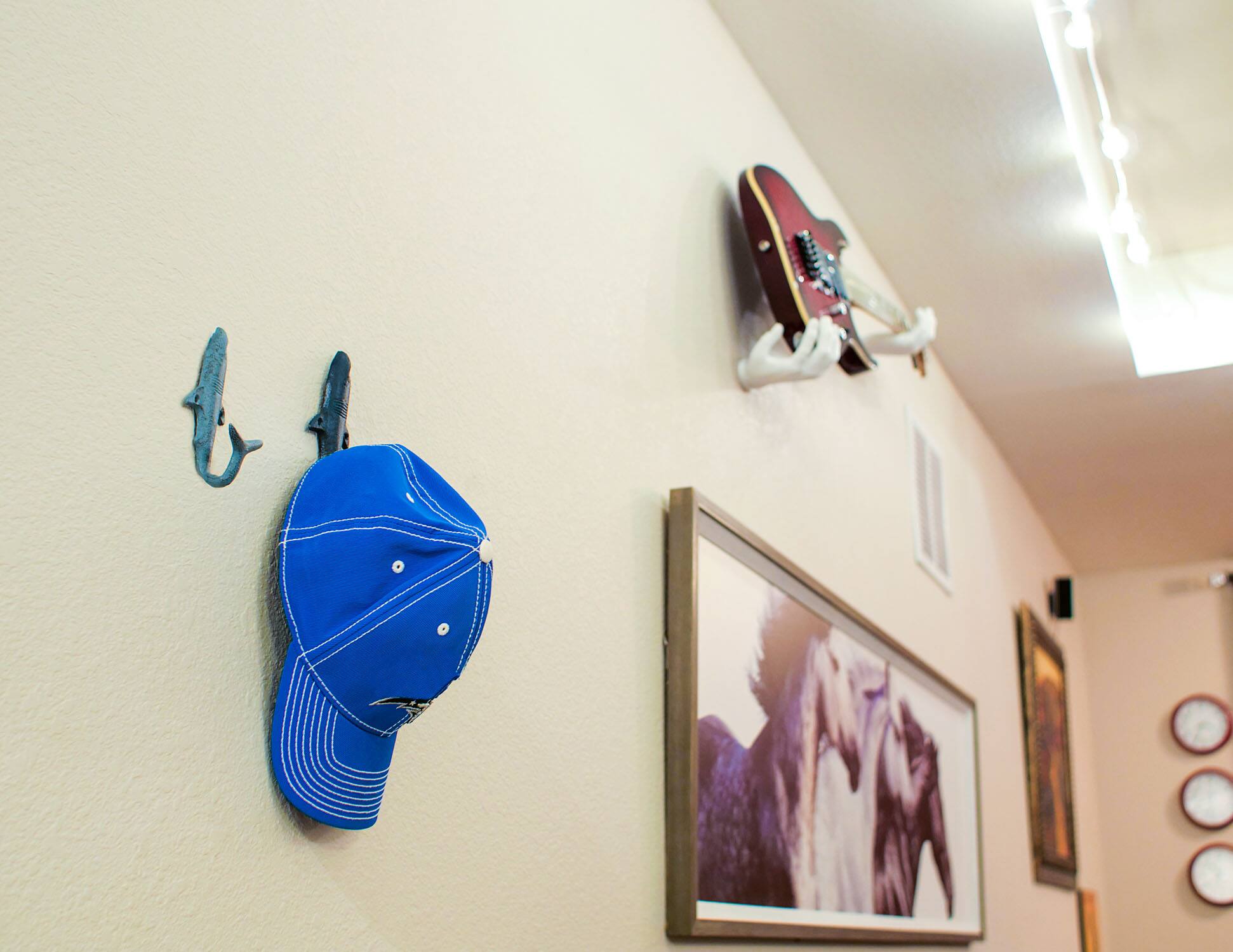 Alt View 5. Zeckos - 4 Piece Rustic Nautical Colored Finish Cast Iron Shark Wall Hook Set - Nautical Tones.