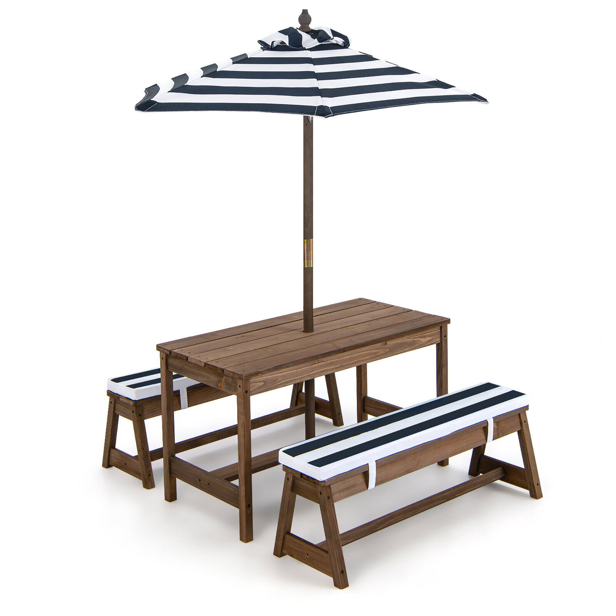 Alt View 9. Gymax - Gymax Kids Wood Picnic Table and Bench Set w/ Cushions Umbrella for Indoor Outdoor Blue - Blue.