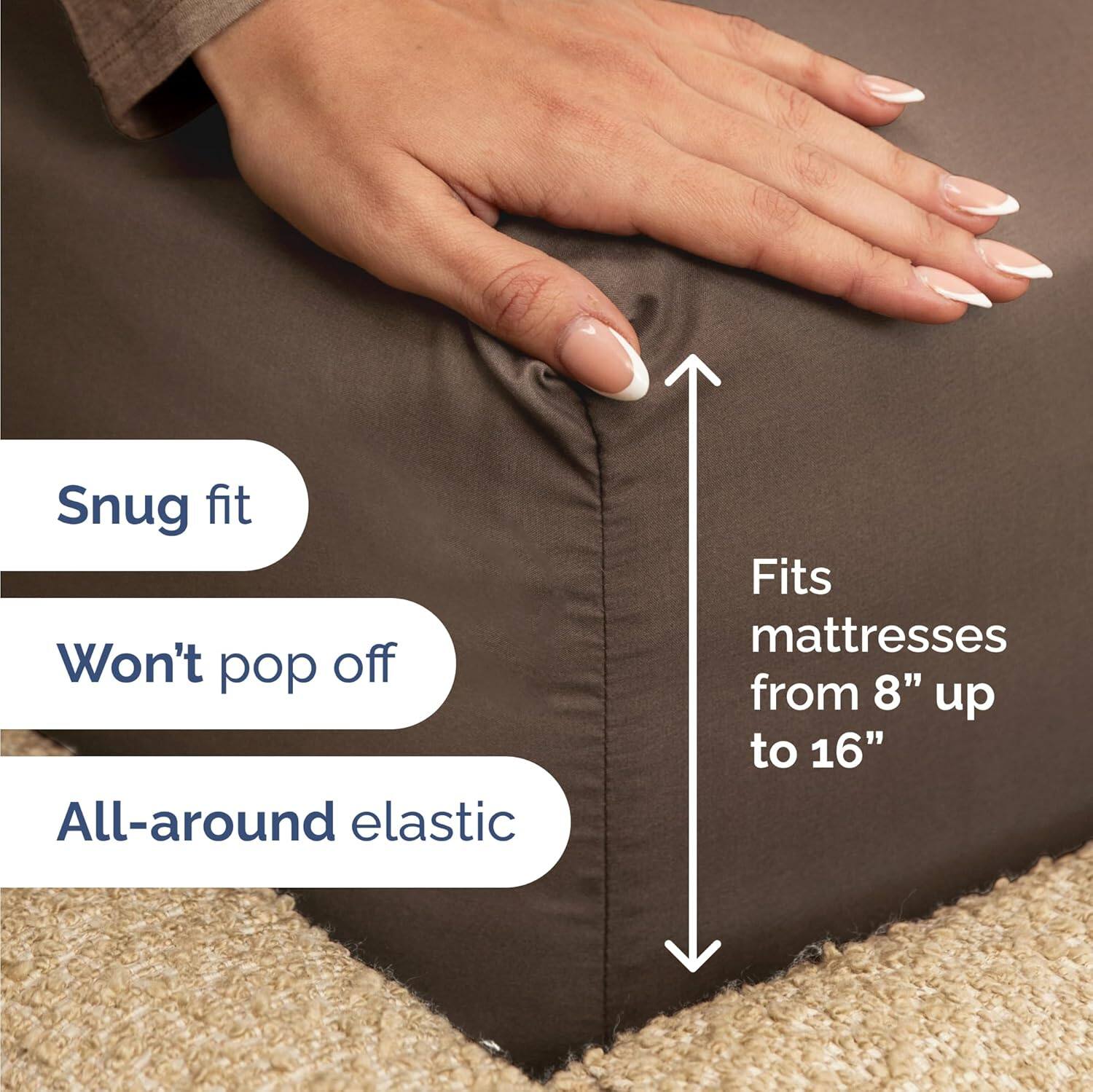 - Snug fit
- Won't pop off
- All-around elastic
- Fits mattresses from 8" up to 16"
